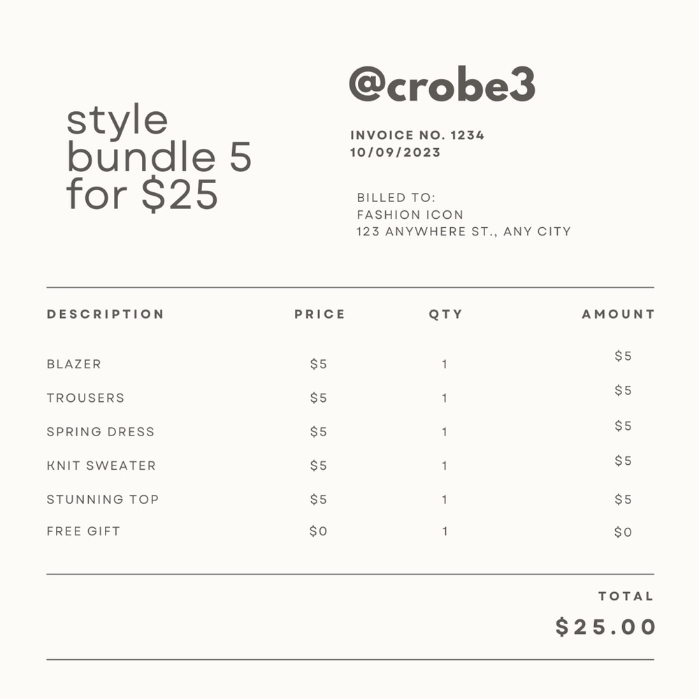 5 ITEM CUSTOM STYLE BUNDLE! 5 for $25